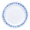 White with Blue and Silver Royal Rim Plastic Dinner Plates - 10.25" (120 Plates)